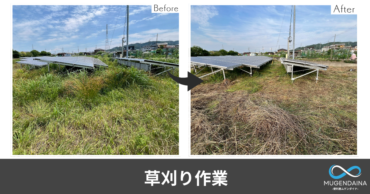 枚方市内にて太陽光発電所の除草作業を行ったBefore・Afterの画像